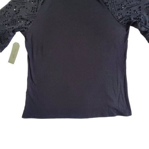 Nine.Eight Black Mixed Media Top with Banded Cuffs and Hem - Size Small - Picture 6 of 15